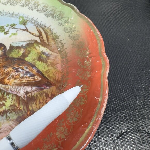 German Bavaria Fine Porcelain Dish Plate Bird Sandpiper Birds Ornate Plate 9.5” - Picture 5 of 15